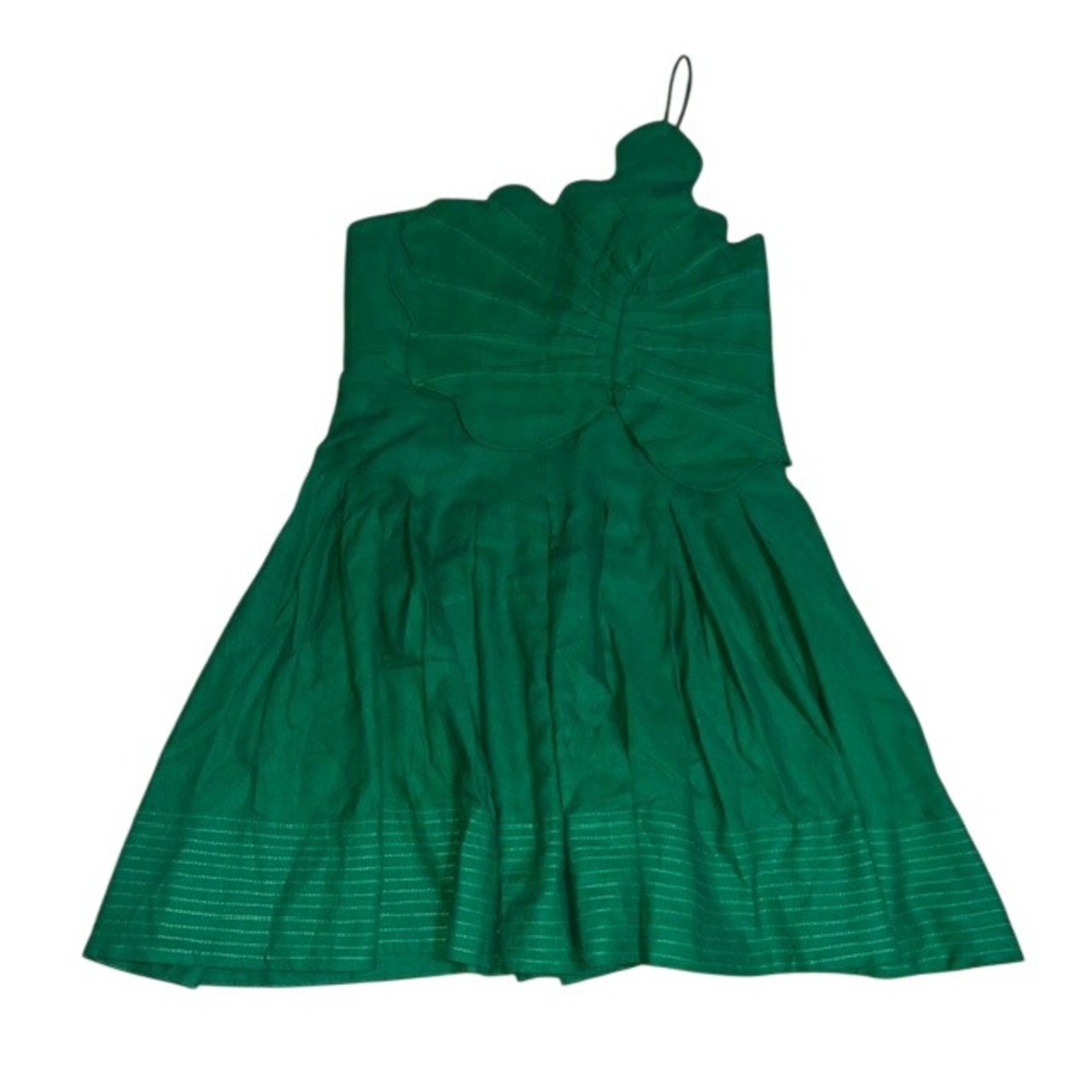 Farm Rio Lea Leaf Mini Dress One Shoulder Linen Blend Green Small - Picture 3 of 9
